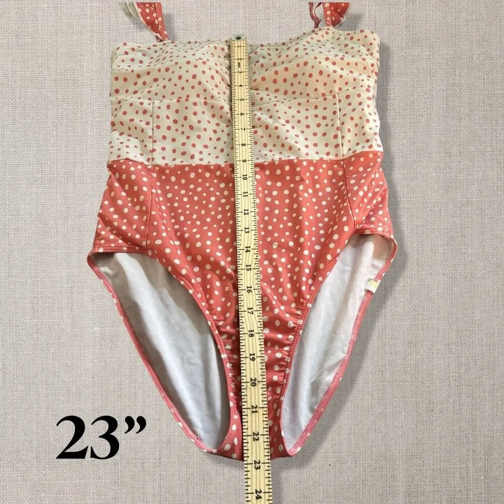 Summersalt The Ruffle Oasis One Piece Swimsuit Coral Cream Polka Dot Size 10